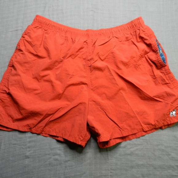VINTAGE Big Dogs Swim Trunks Shorts Women's XL Orange Nylon Lined Logo - Picture 1 of 12